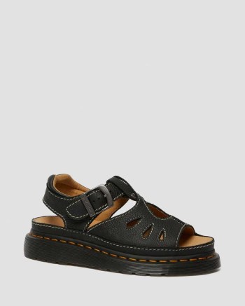 Dr Martens Castillo Leather Fisherman Sandale Damske Čierne | 0768-XJDSR